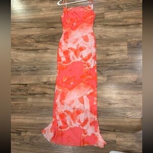 Elegant Coral and White Maxi Dress